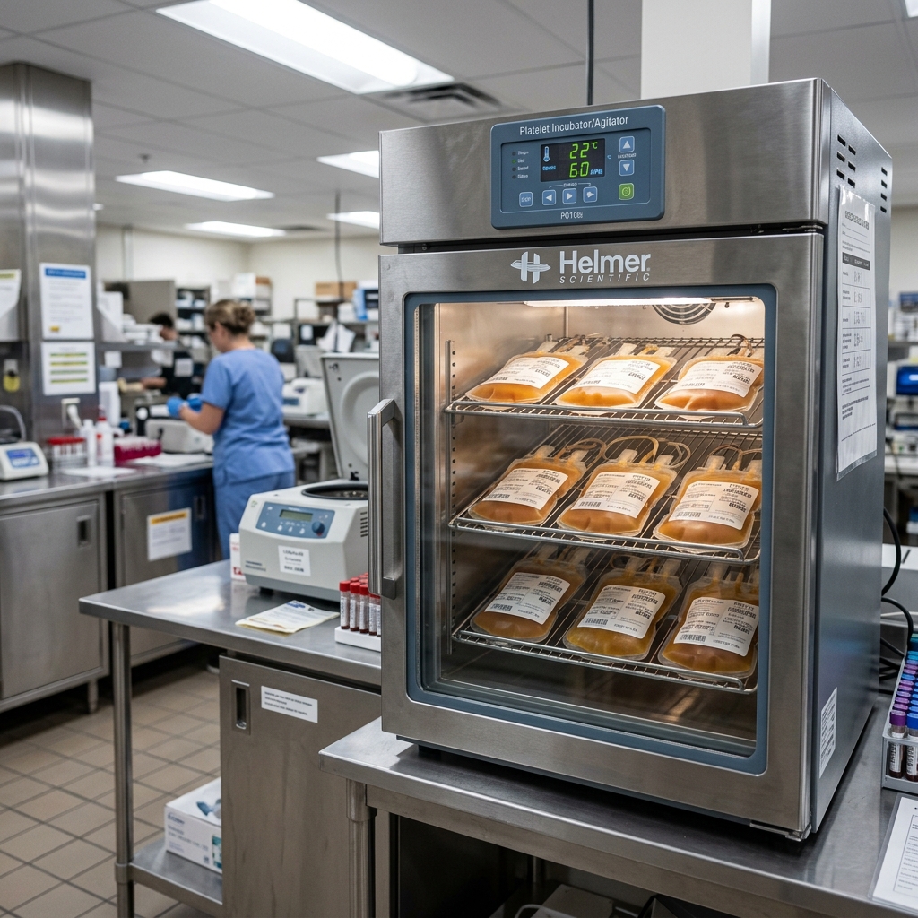 Blood platelet incubator with oscillating shelves