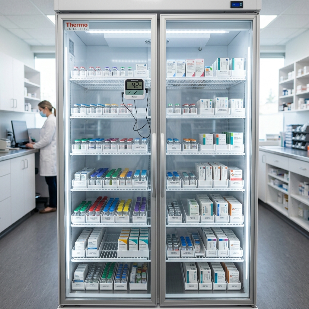 Pharmacy refrigerator for standard vaccine cold storage